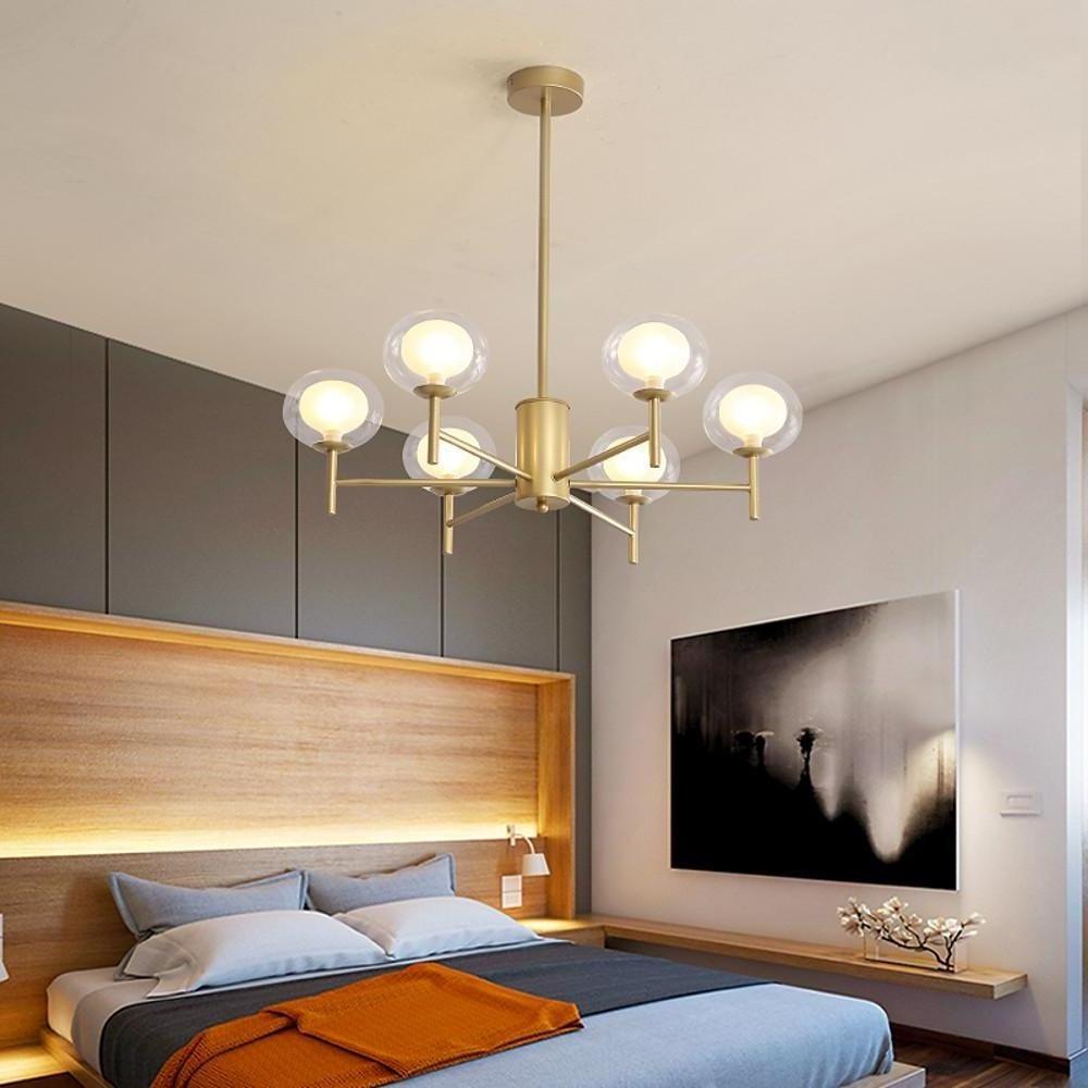 Modern Nordic Sputnik Chandelier with Glass Bubble Shades Gold and Black Multi Light LED Pendant