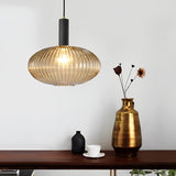 Modern Nordic Striped Glass Lantern Pendant Light Creative LED Hanging Chandelier for Dining Room