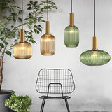 Modern Nordic Striped Glass Lantern Pendant Light Creative LED Hanging Chandelier for Dining Room