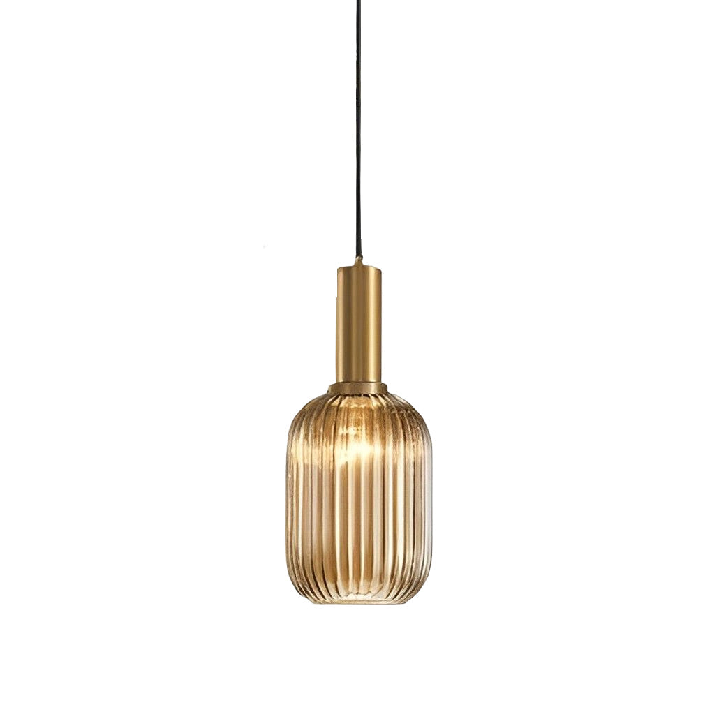 Modern Nordic Striped Glass Lantern Pendant Light Creative LED Hanging Chandelier for Dining Room
