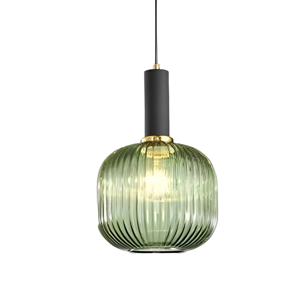 Modern Nordic Striped Glass Lantern Pendant Light Creative LED Hanging Chandelier for Dining Room