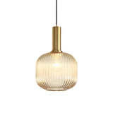 Modern Nordic Striped Glass Lantern Pendant Light Creative LED Hanging Chandelier for Dining Room
