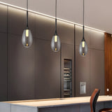 Modern Nordic Teardrop Glass LED Pendant Light Hanging Ceiling Fixture in Amber and Smoke Gray