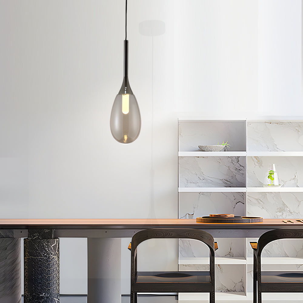 Modern Nordic Teardrop Glass LED Pendant Light Hanging Ceiling Fixture in Amber and Smoke Gray