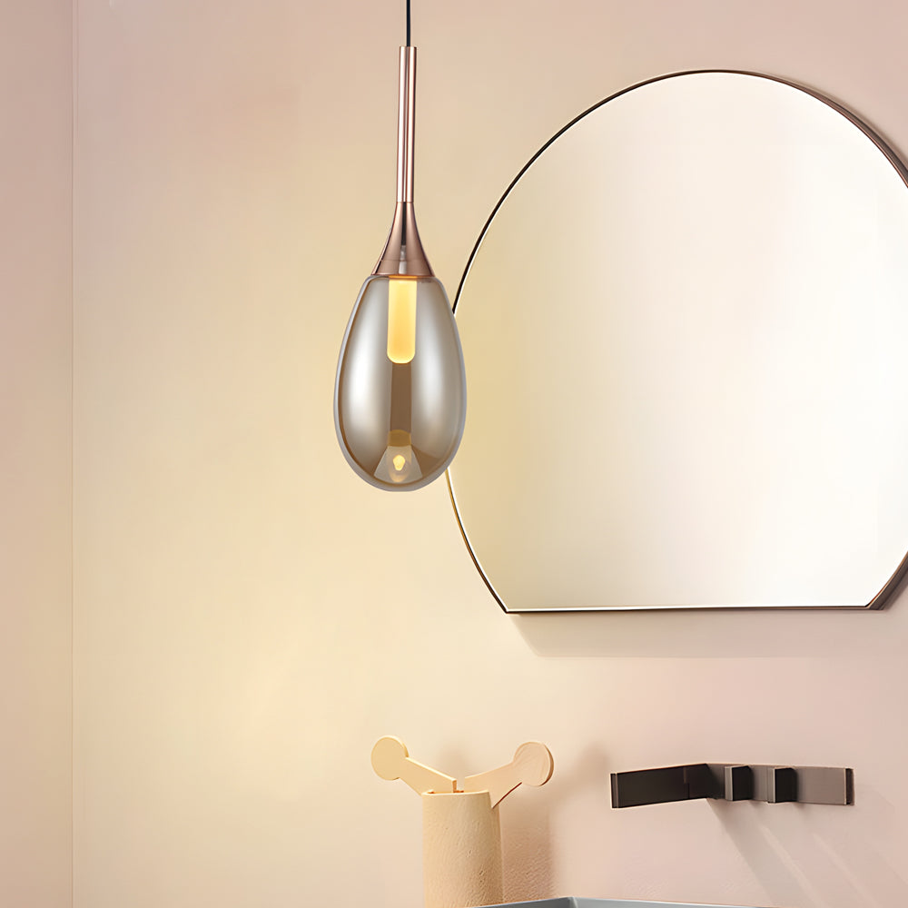 Modern Nordic Teardrop Glass LED Pendant Light Hanging Ceiling Fixture in Amber and Smoke Gray