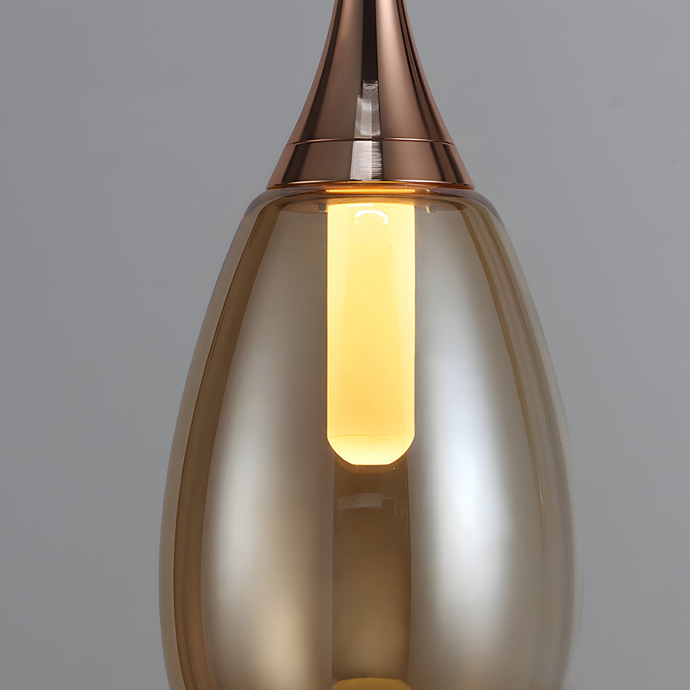 Modern Nordic Teardrop Glass LED Pendant Light Hanging Ceiling Fixture in Amber and Smoke Gray