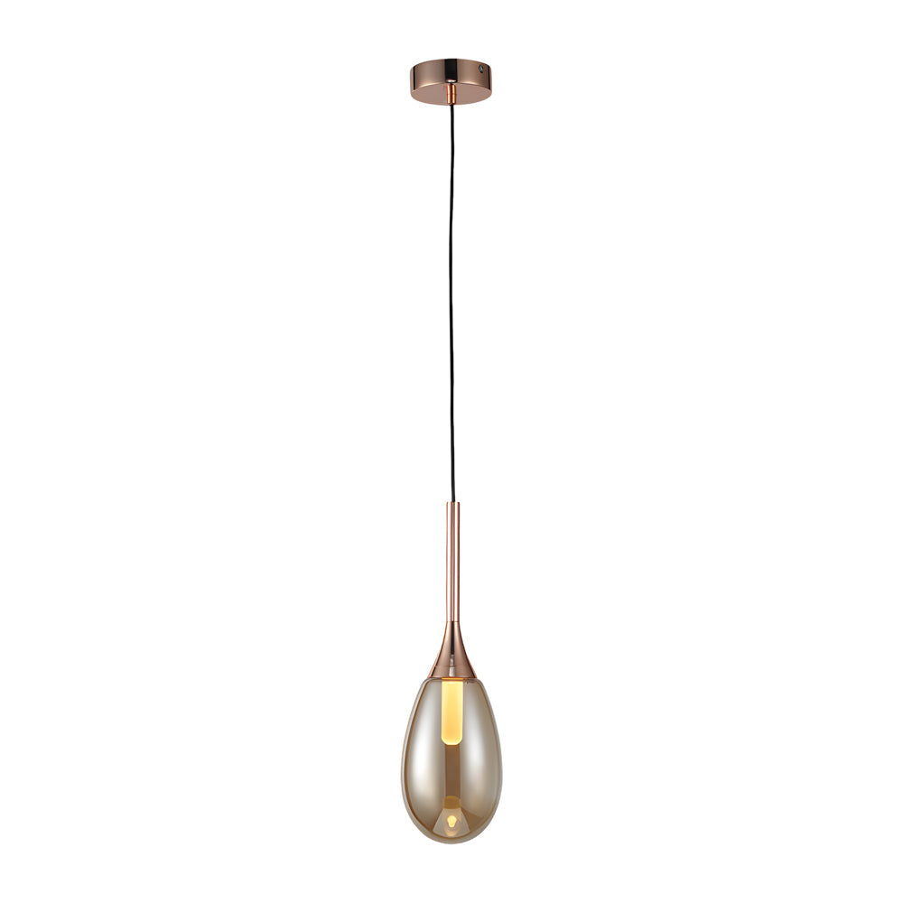 Modern Nordic Teardrop Glass LED Pendant Light Hanging Ceiling Fixture in Amber and Smoke Gray