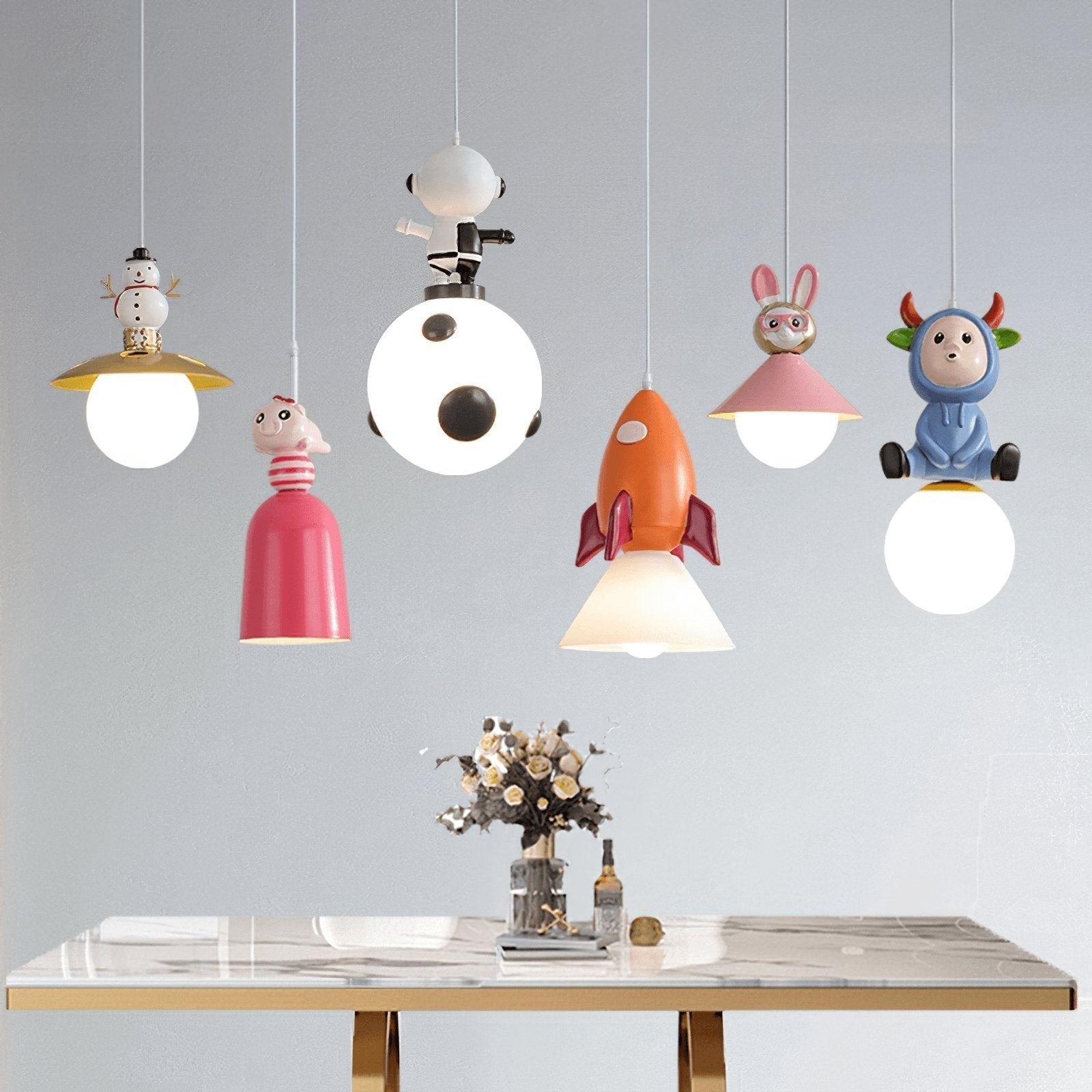 Modern Nordic Toy Figurine Pendant Light for Kids Bedroom and Bedside Decor