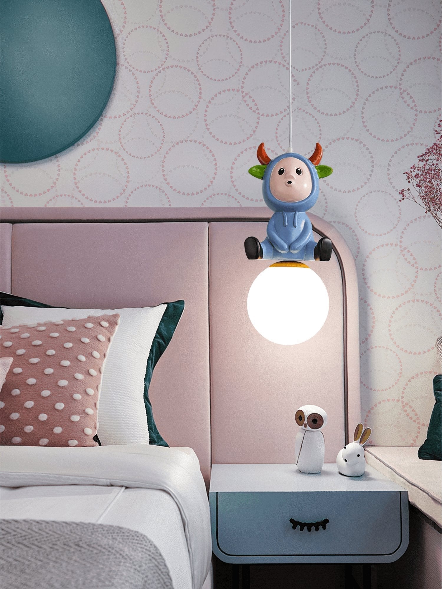 Modern Nordic Toy Figurine Pendant Light for Kids Bedroom and Bedside Decor