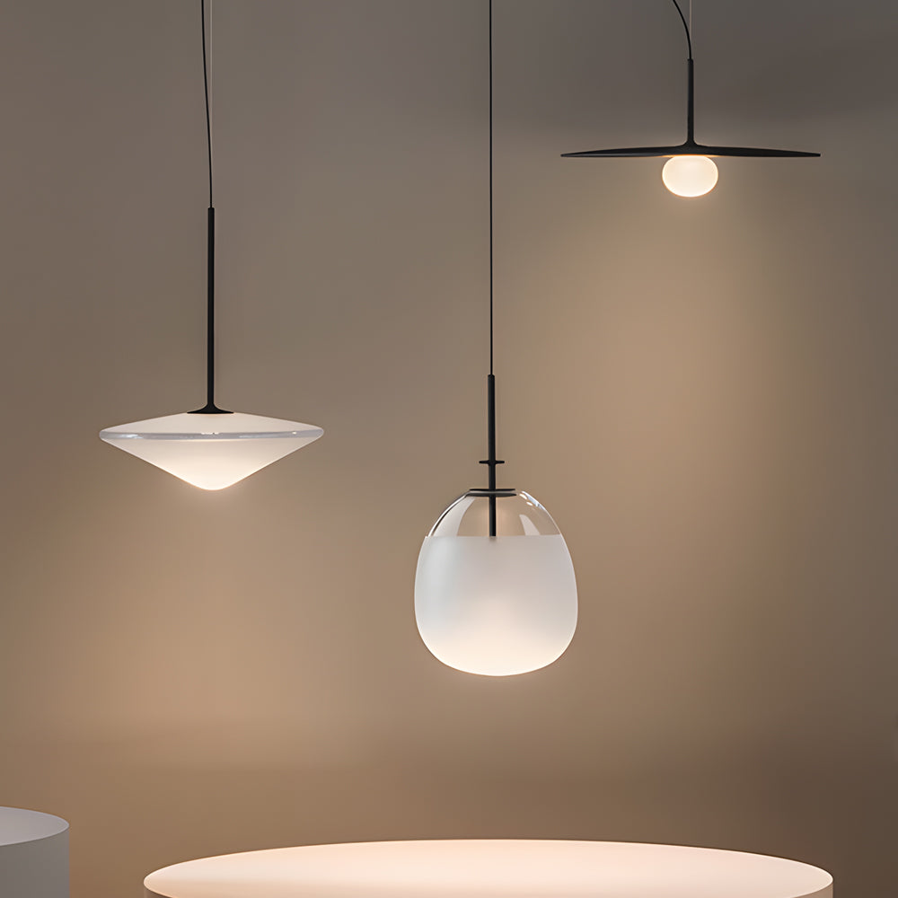 Modern Nordic UFO Glass Ball LED Chandelier Pendant Light for Bedroom and Dining Room Minimalist Iron Hanging Lamp
