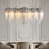 Modern Nordic Wavy Aluminum Chain Tassel Chandelier Artistic 3 Step Dimming Pendant Light Gold Silver