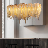 Modern Nordic Wavy Aluminum Chain Tassel Chandelier Artistic 3 Step Dimming Pendant Light Gold Silver