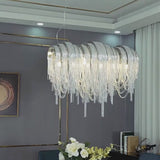 Modern Nordic Wavy Aluminum Chain Tassel Chandelier Artistic 3 Step Dimming Pendant Light Gold Silver