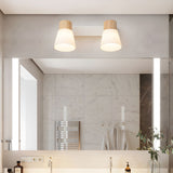 Modern Nordic Wood and Glass Cone Rotatable Wall Sconce in White Finish