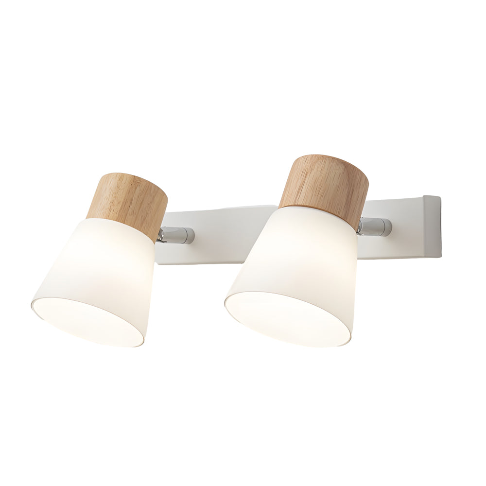 Modern Nordic Wood and Glass Cone Rotatable Wall Sconce in White Finish