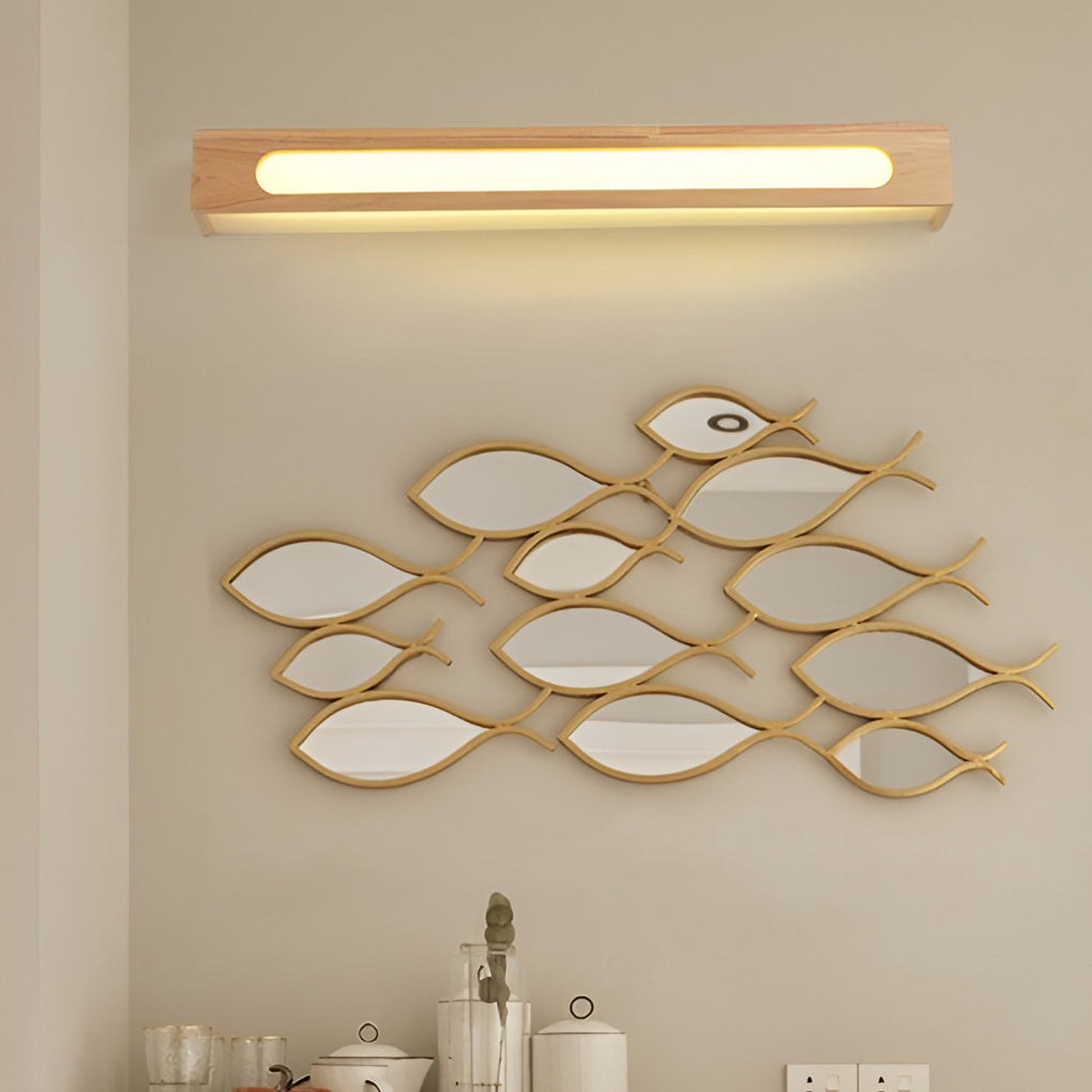 Modern Nordic Wood LED Wall Sconce Waterproof Bathroom Mirror Light for Bedroom and Living Room