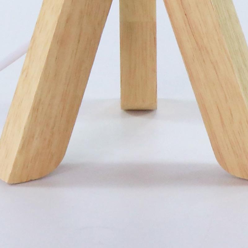 Modern Nordic Wood Tripod Table Lamp with White Linen Drum Shade for Bedroom and Nightstand 15 Inch