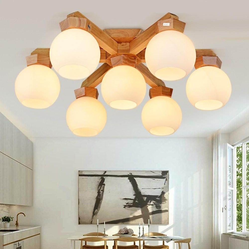 Modern Nordic Wooden Globe Chandelier LED Pendant Lighting for Living and Dining Rooms
