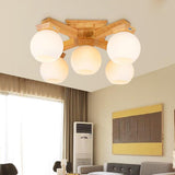 Modern Nordic Wooden Globe Chandelier LED Pendant Lighting for Living and Dining Rooms