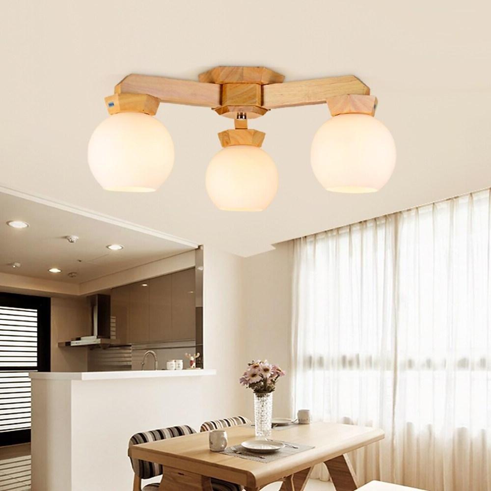 Modern Nordic Wooden Globe Chandelier LED Pendant Lighting for Living and Dining Rooms