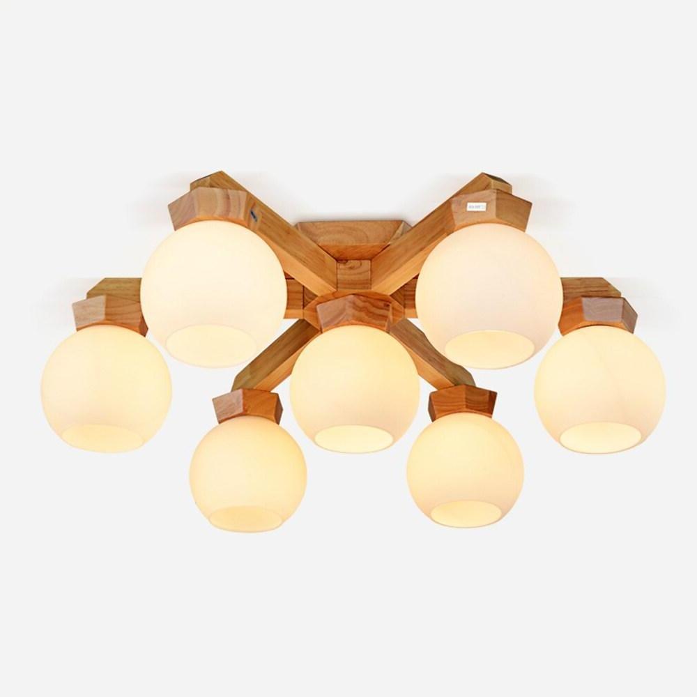 Modern Nordic Wooden Globe Chandelier LED Pendant Lighting for Living and Dining Rooms
