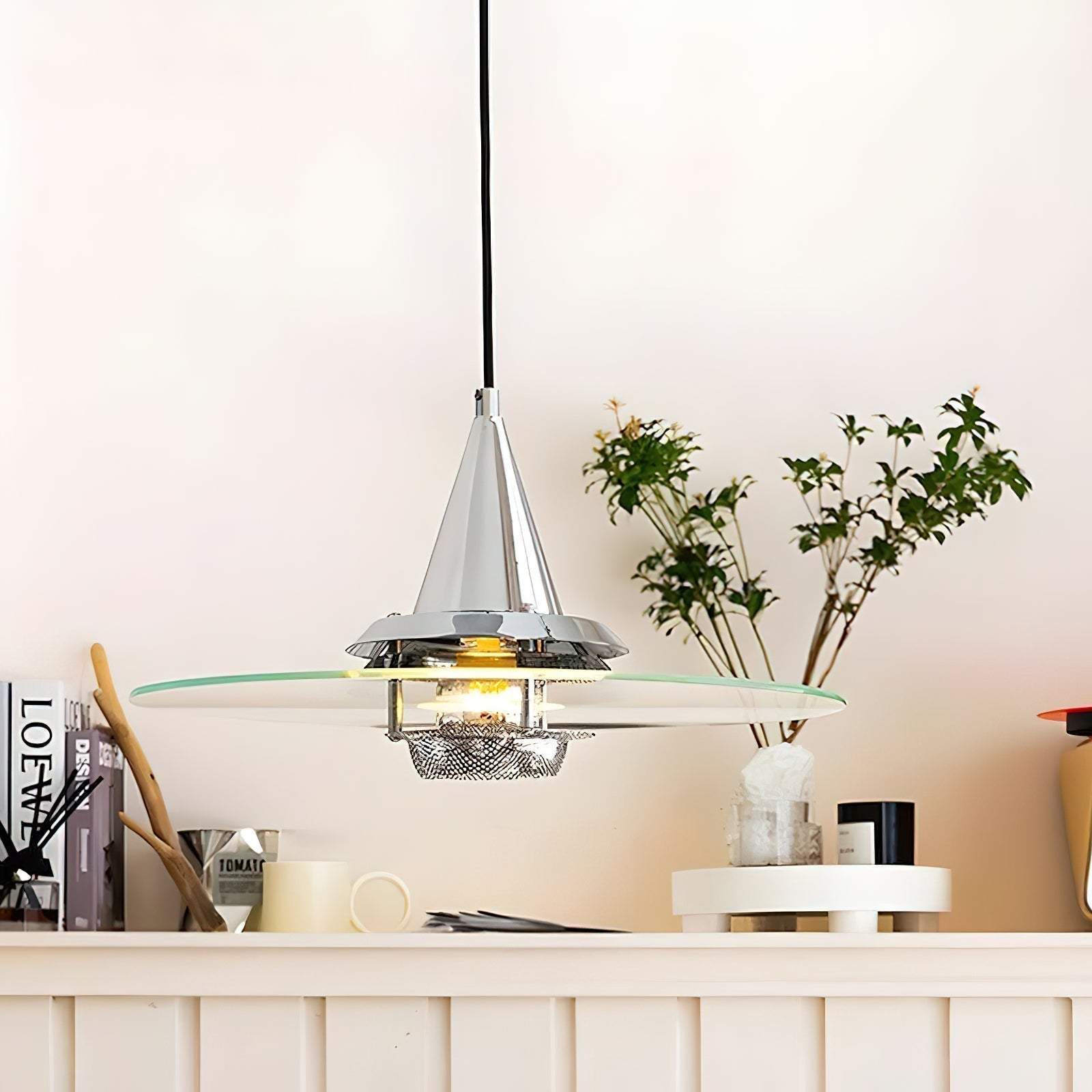 Modern Nova Glass Disc Pendant Light Chrome Industrial Ceiling Hanging Lamp