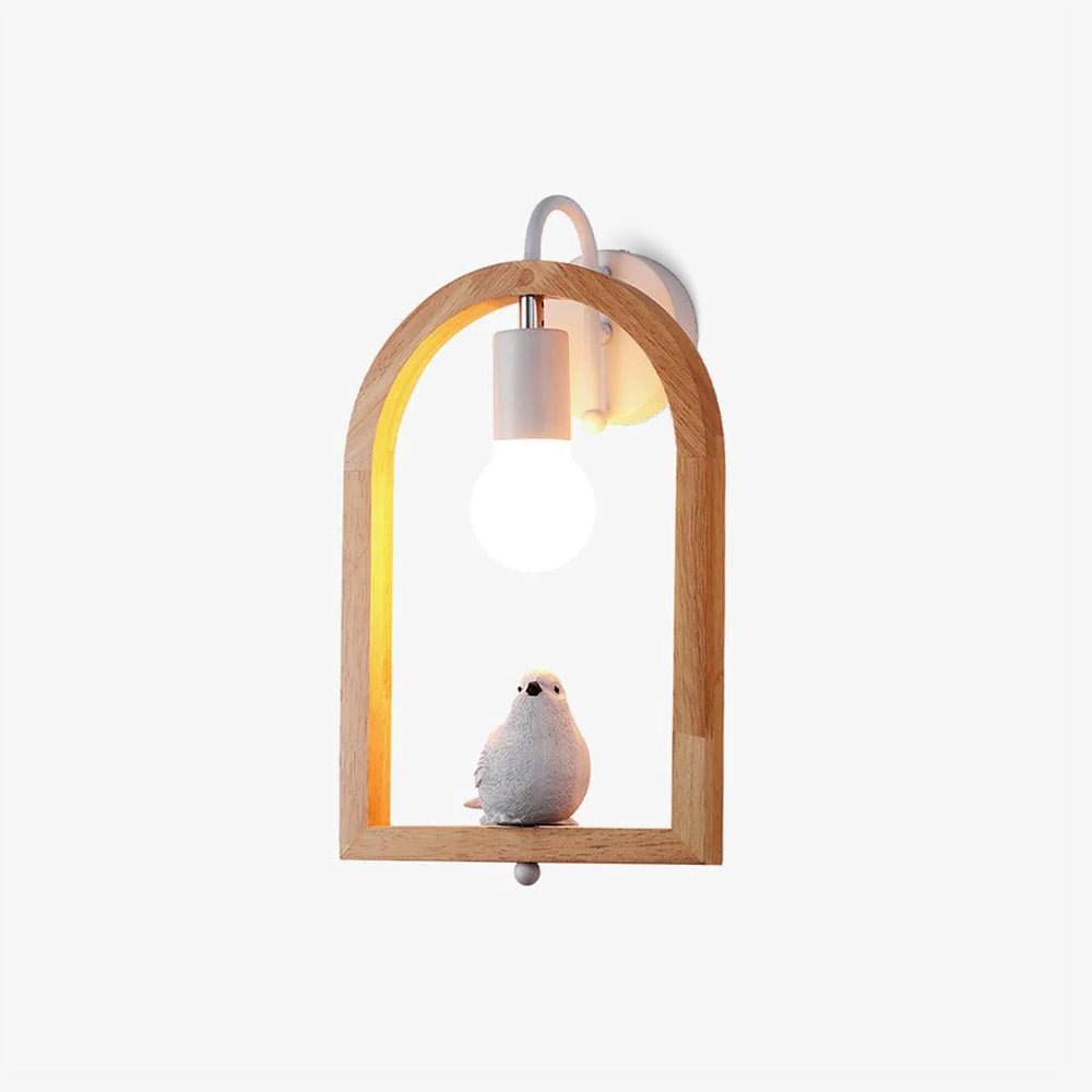 Modern Oak Wood and Resin Bird Wall Light Decorative LED Sconce Pair