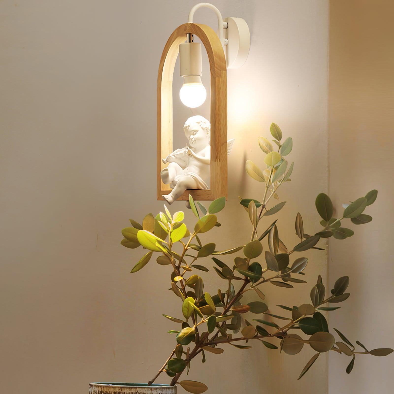 Modern Oak Wood and Resin Bird Wall Light Decorative LED Sconce Pair