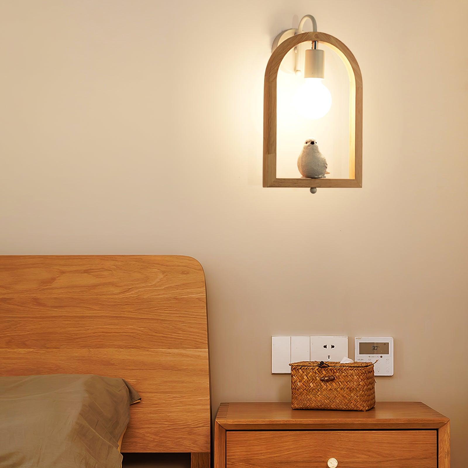 Modern Oak Wood and Resin Bird Wall Light Decorative LED Sconce Pair