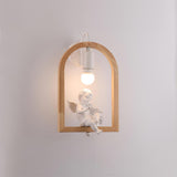 Modern Oak Wood and Resin Bird Wall Light Decorative LED Sconce Pair