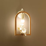 Modern Oak Wood and Resin Bird Wall Light Decorative LED Sconce Pair