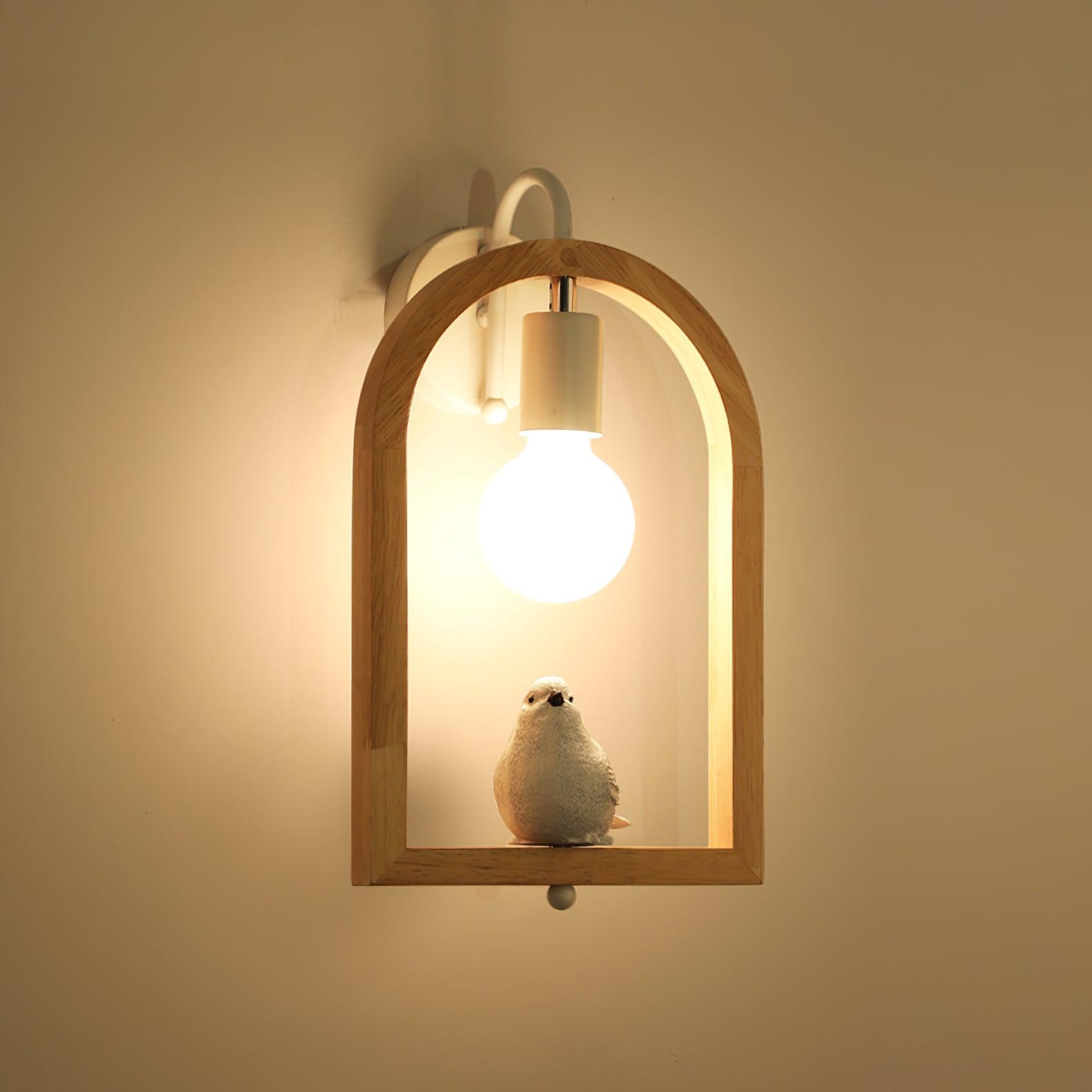 Modern Oak Wood and Resin Bird Wall Light Decorative LED Sconce Pair