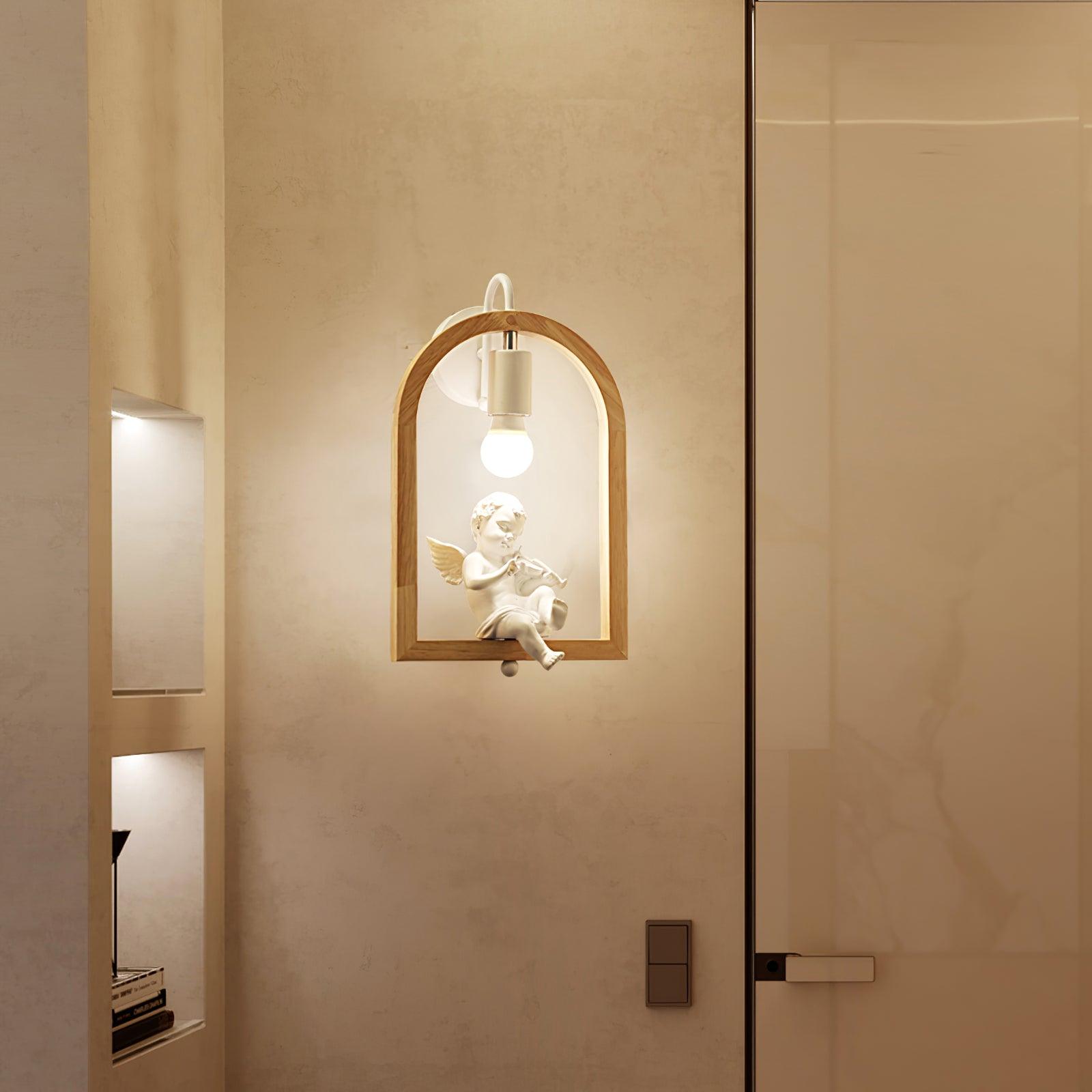 Modern Oak Wood and Resin Bird Wall Light Decorative LED Sconce Pair