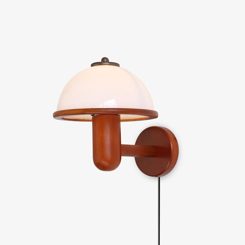 Modern Oak Wood Mushroom Wall Sconce with White Diffuser Shade for Indoor Lighting