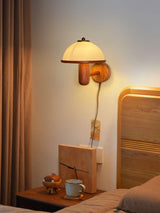 Modern Oak Wood Mushroom Wall Sconce with White Diffuser Shade for Indoor Lighting
