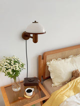 Modern Oak Wood Mushroom Wall Sconce with White Diffuser Shade for Indoor Lighting