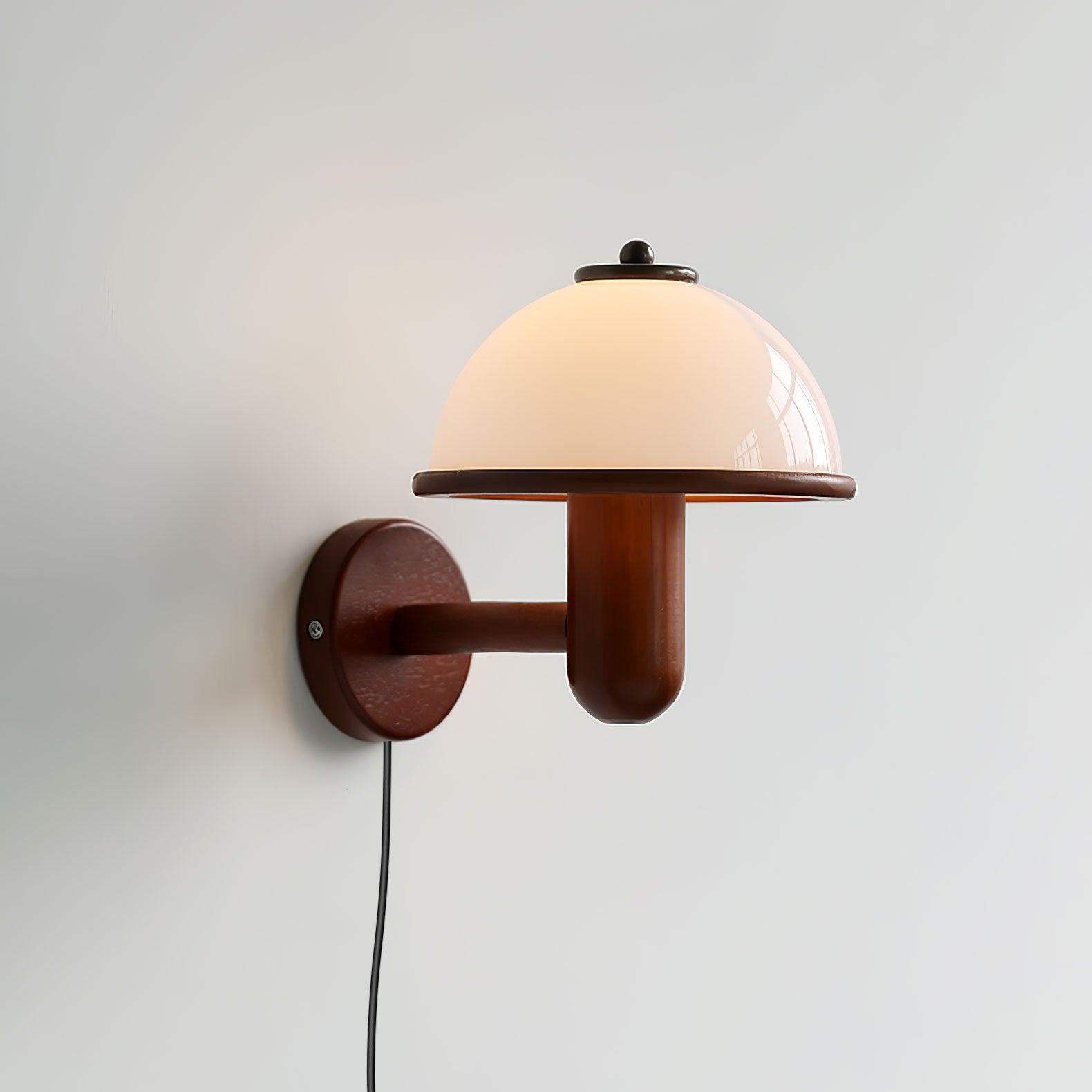 Modern Oak Wood Mushroom Wall Sconce with White Diffuser Shade for Indoor Lighting