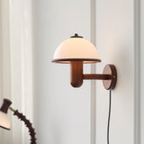 Modern Oak Wood Mushroom Wall Sconce with White Diffuser Shade for Indoor Lighting