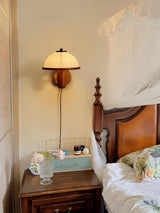 Modern Oak Wood Mushroom Wall Sconce with White Diffuser Shade for Indoor Lighting