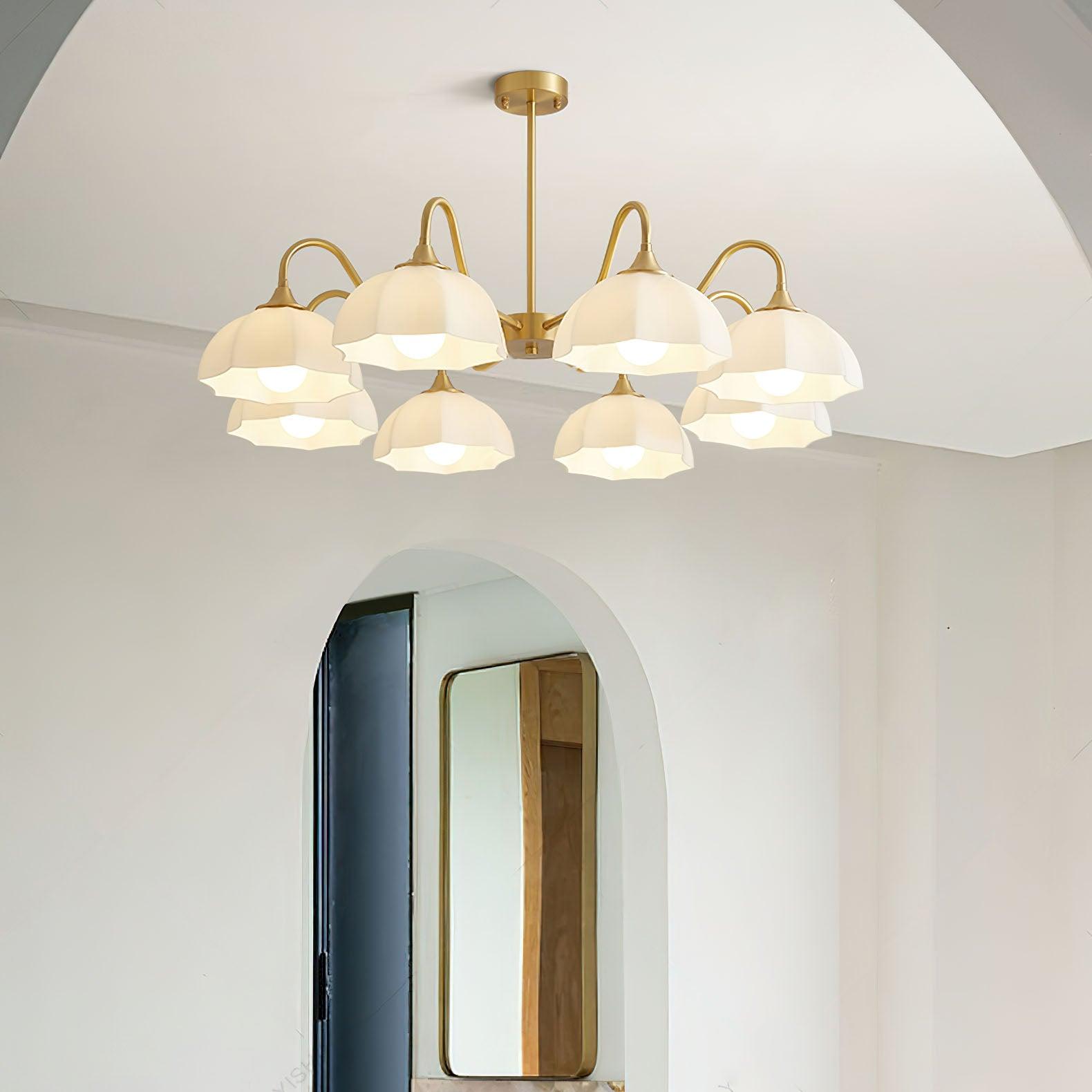 Modern Octagonal Glass Bowl Brass Chandelier Luxury Indoor Pendant Ceiling Light Fixture