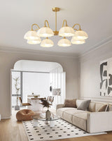 Modern Octagonal Glass Bowl Brass Chandelier Luxury Indoor Pendant Ceiling Light Fixture