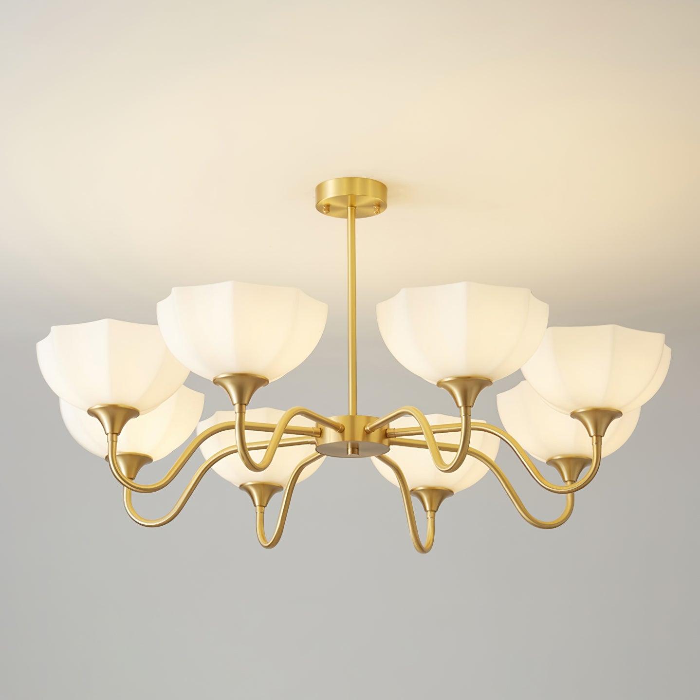 Modern Octagonal Glass Bowl Brass Chandelier Luxury Indoor Pendant Ceiling Light Fixture