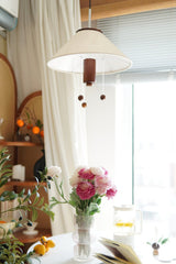 Modern Octopus Organic Shaped Pendant Light with Wood Accents and Fabric Shade