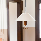 Modern Octopus Organic Shaped Pendant Light with Wood Accents and Fabric Shade