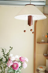 Modern Octopus Organic Shaped Pendant Light with Wood Accents and Fabric Shade