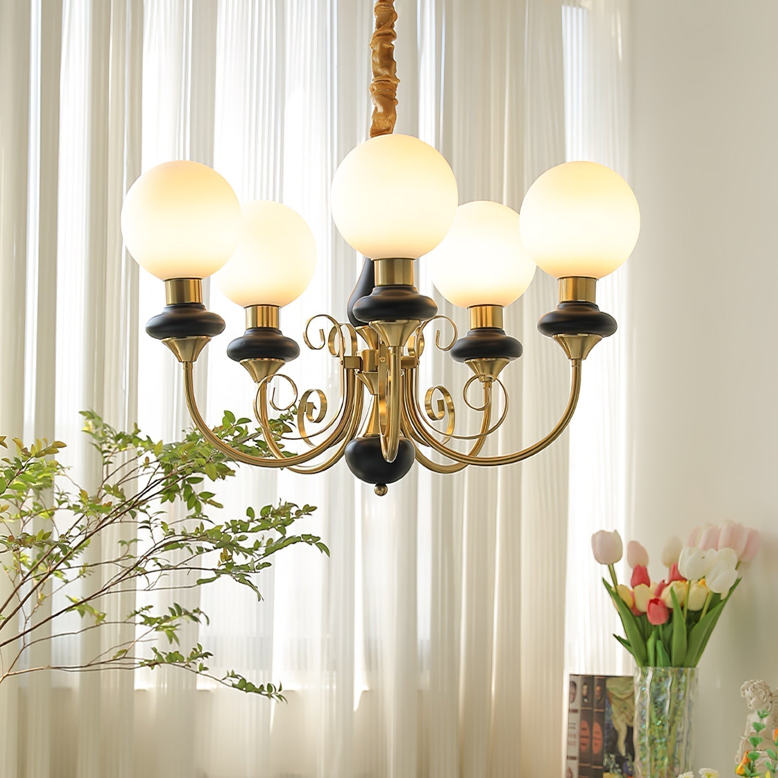 Modern Onyx Glass Pendant Light Metal Chandelier for Dining Room Living Space