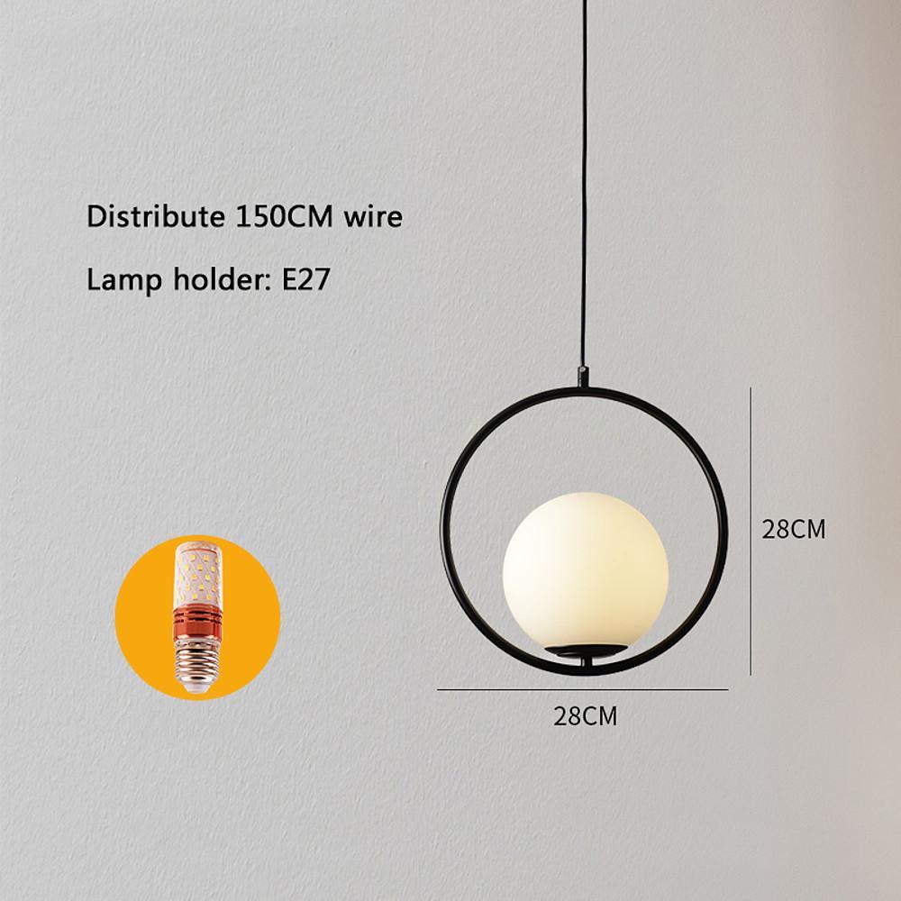 Modern Opal Glass Globe Pendant Light with Metal Ring Frame for Living Room and Bedroom