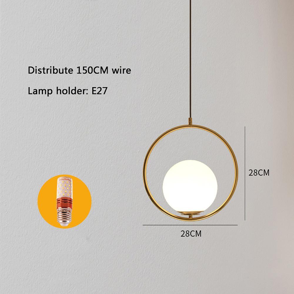 Modern Opal Glass Globe Pendant Light with Metal Ring Frame for Living Room and Bedroom