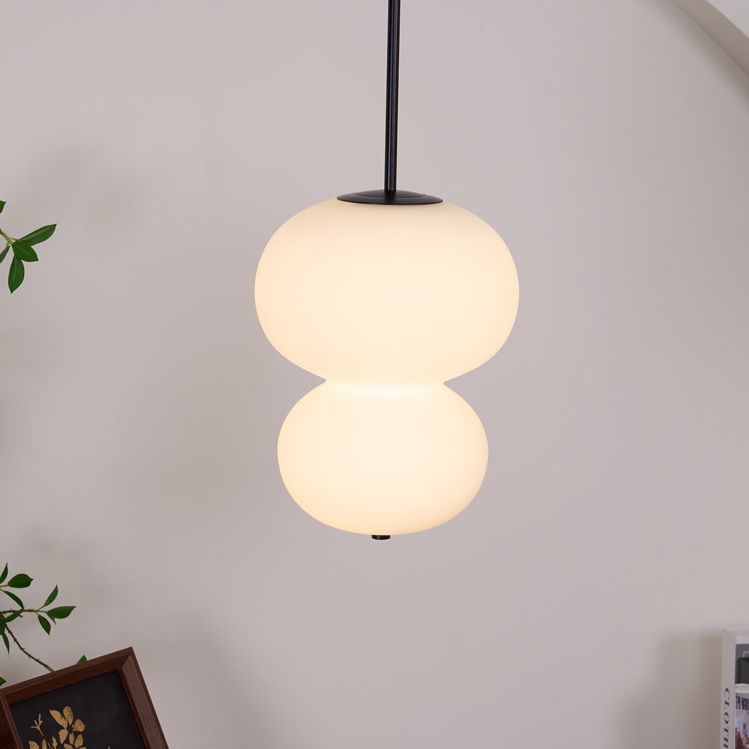Modern Opal Glass Gourd Hanging LED Pendant Lamp for Dining and Living Rooms