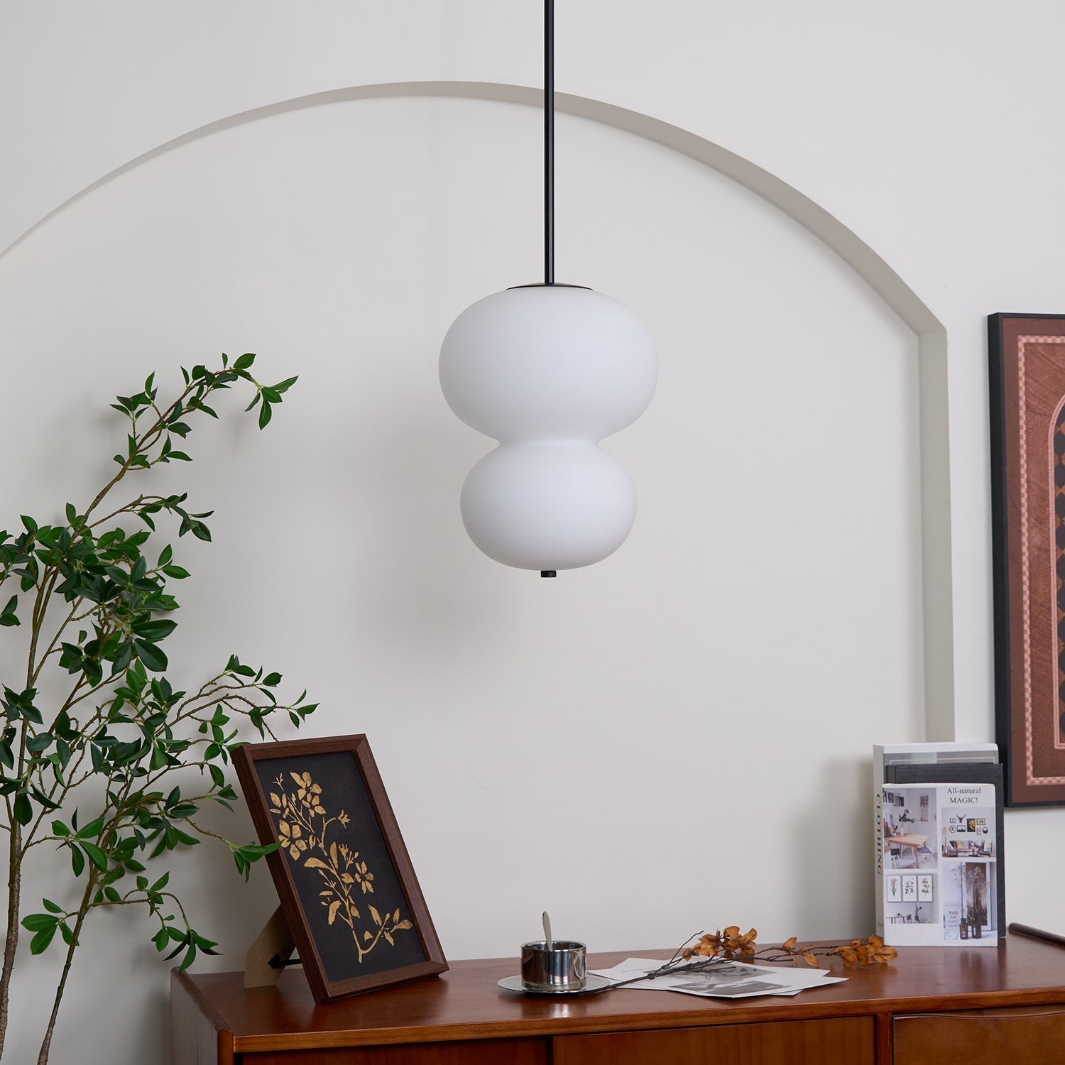 Modern Opal Glass Gourd Hanging LED Pendant Lamp for Dining and Living Rooms